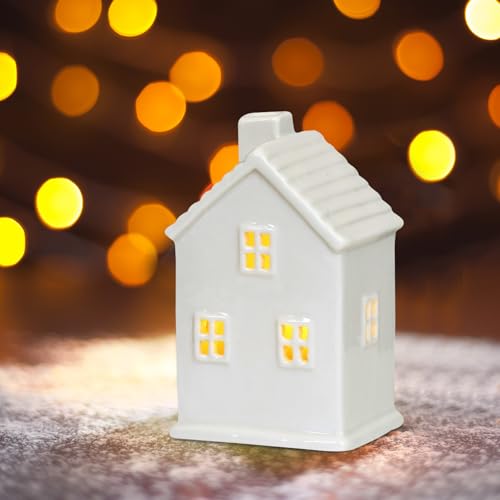 Winterhaus deko Teelichthaus aus Porzellan Häuser Kerzenhalter,Keramik Weihnachtshaus Teelicht Kerzenhalter,Weisse Häuser aus Keramik Deko Adventskerzenhalter Häuschen für Teelichter (03) von DZAY