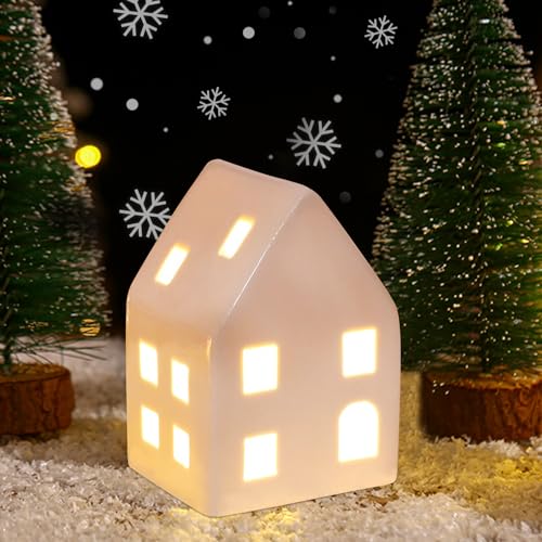 Winterhaus deko Teelichthaus aus Porzellan Häuser Kerzenhalter,Keramik Weihnachtshaus Teelicht Kerzenhalter,Weisse Häuser aus Keramik Deko Adventskerzenhalter Häuschen für Teelichter (07) von DZAY