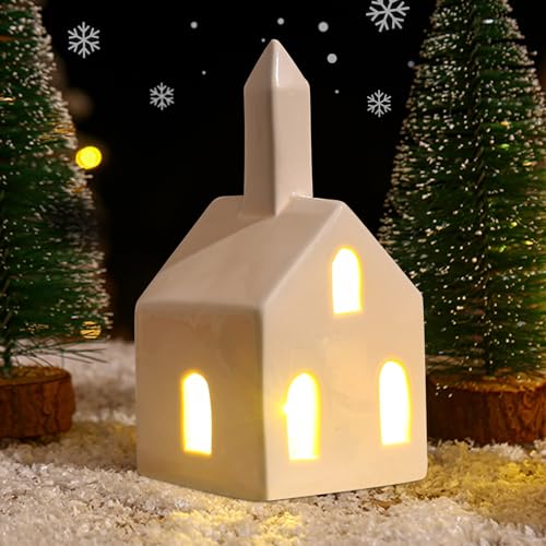 Winterhaus deko Teelichthaus aus Porzellan Häuser Kerzenhalter,Keramik Weihnachtshaus Teelicht Kerzenhalter,Weisse Häuser aus Keramik Deko Adventskerzenhalter Häuschen für Teelichter (11) von DZAY