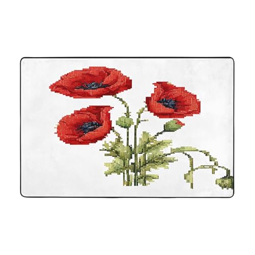 (Schöne Mohn Blume Tinte) bedruckte Teppiche für Wohnzimmer, Schlafzimmer und Büro Bodenmatte 182 * 122 cm, weiche rutschfeste moderne Indoor-Teppiche. von DZBDWZXH