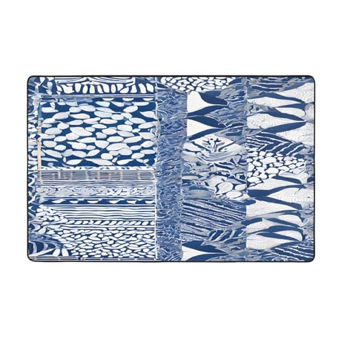 Bedruckte Teppiche für Wohnzimmer, Schlafzimmer und Büro, 152,4 x 99,1 cm, weich, rutschfest, modern, für den Innenbereich, Blau von DZBDWZXH