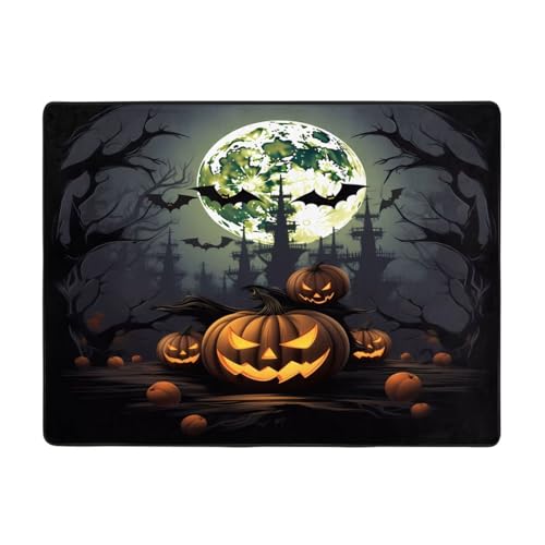 Bedruckte Teppiche für Wohnzimmer, Schlafzimmer und Büro, 160 x 122 cm, weiche, rutschfeste moderne Teppiche für den Innenbereich, Motiv: Halloween und Mond und Fledermaus Bedruckte Teppiche für Wohnzimmer, Schlafzimmer und Büro, 160 x 122 cm, weiche, rutschfeste moderne Teppiche für den Innenbereich, Motiv: Halloween und Mond und Fledermaus von DZBDWZXH
