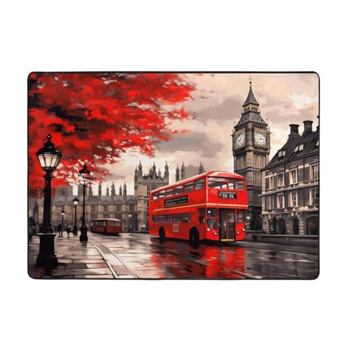 Bedruckte Teppiche für Wohnzimmer, Schlafzimmer und Büro, 203 x 147 cm, weiche rutschfeste moderne Teppiche für den Innenbereich, Rot von DZBDWZXH