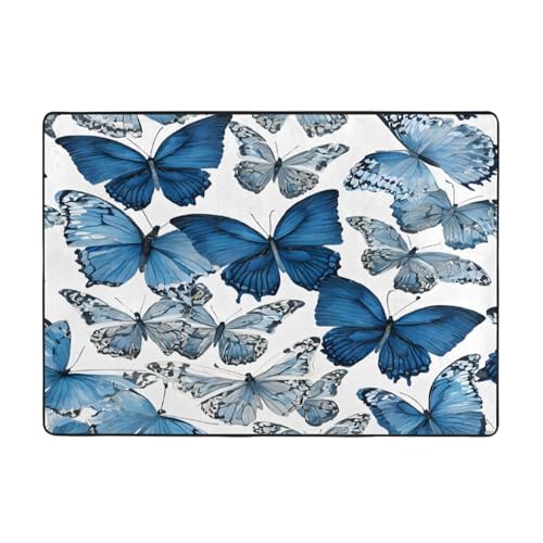 Bedruckte Teppiche für Wohnzimmer, Schlafzimmer und Büro, 203 x 147 cm, weiche rutschfeste moderne Teppiche für den Innenbereich, blaue Schmetterlinge. von DZBDWZXH