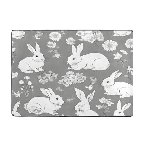 Bedruckte Teppiche mit Hasenblumen-Motiv für Wohnzimmer, Schlafzimmer und Büro, 203 x 147 cm, weiche, rutschfeste moderne Teppiche für den Innenbereich. Bedruckte Teppiche mit Hasenblumen-Motiv für Wohnzimmer, Schlafzimmer und Büro, 203 x 147 cm, weiche, rutschfeste moderne Teppiche für den Innenbereich. von DZBDWZXH