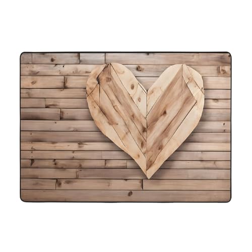 Bedruckte Teppiche mit Holzherz für Wohnzimmer, Schlafzimmer und Büro, 203 x 147,3 cm, weiche, rutschfeste, moderne Teppiche für den Innenbereich. von DZBDWZXH