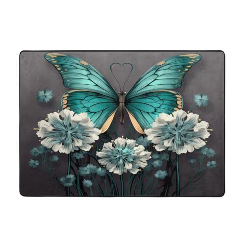 Bedruckter Teppich für Wohnzimmer, Schlafzimmer und Büro, 203 x 147 cm, weich, rutschfest, modern, für den Innenbereich, Grau / Blaugrün Bedruckter Teppich für Wohnzimmer, Schlafzimmer und Büro, 203 x 147 cm, weich, rutschfest, modern, für den Innenbereich, Grau / Blaugrün von DZBDWZXH