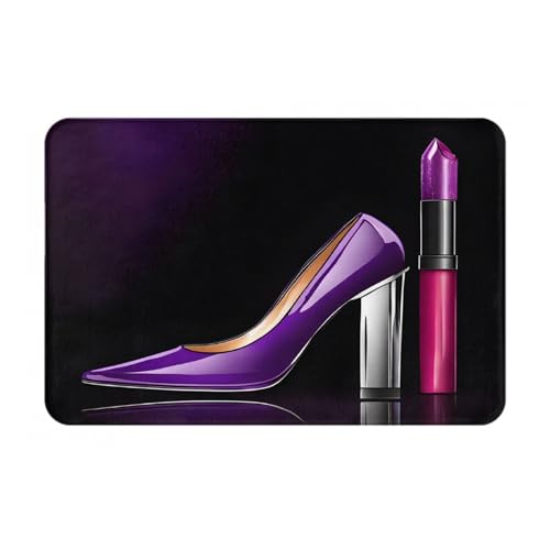 Bedruckter Türteppich für Badezimmer, Schlafzimmer und Büro, 40,6 x 61 cm, weich, rutschfest, modern, für den Innenbereich, elegante violette Absätze mit Lippenstift von DZBDWZXH