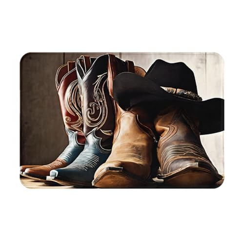 Bedruckter Türteppich für Badezimmer, Schlafzimmer und Büro, 40,6 x 61 cm, weicher rutschfester moderner Teppich für den Innenbereich, Cowboy-Hut, Westernstiefel, 40,6 x 61 cm. von DZBDWZXH