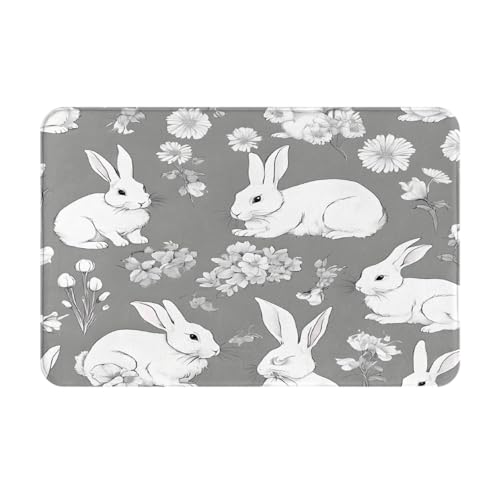 Bedruckter Türteppich mit Hasen-Blumenmuster für Badezimmer, Schlafzimmer und Büro, 40,6 x 61 cm, weich, rutschfest, modern, für den Innenbereich Bedruckter Türteppich mit Hasen-Blumenmuster für Badezimmer, Schlafzimmer und Büro, 40,6 x 61 cm, weich, rutschfest, modern, für den Innenbereich von DZBDWZXH