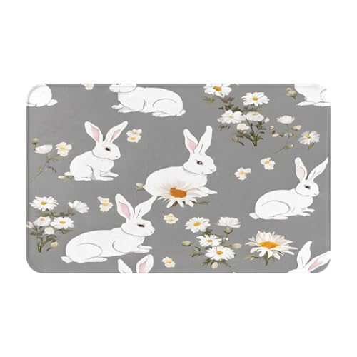 Bedruckter Türteppich mit Hasen-Blumenmuster für Badezimmer, Schlafzimmer und Büro, 50,8 x 80 cm, weich, rutschfest, modern, für den Innenbereich Bedruckter Türteppich mit Hasen-Blumenmuster für Badezimmer, Schlafzimmer und Büro, 50,8 x 80 cm, weich, rutschfest, modern, für den Innenbereich von DZBDWZXH
