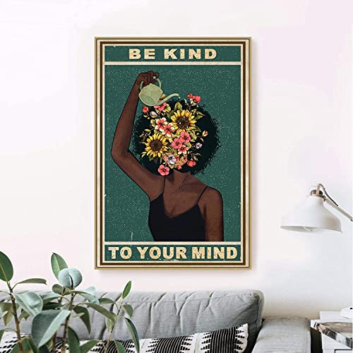 DZCPP-HongYu Kunstposter 60 x 80 cm, rahmenlos, afrikanische Frau, Leinwand-Gemälde, Be Kind to Your Mind, Frontal-Wandkunstbild, geeignet für Wohnzimmerdekoration von DZCPP-HongYu