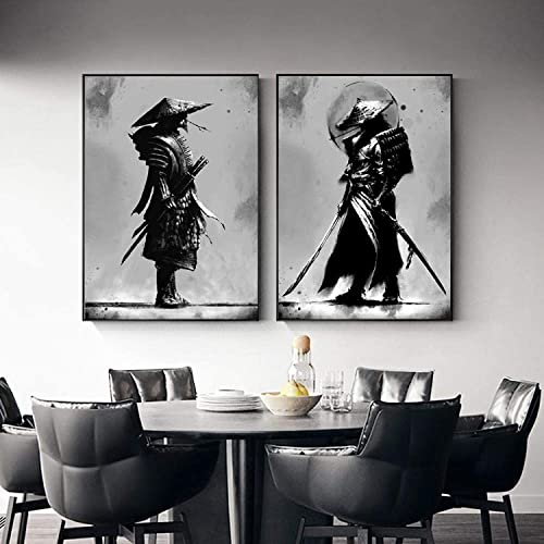 Home Art 2 Stück 60 x 80 cm Rahmenlose Samurai-Wandkunst Schwarz-Weiß-Portrait-Poster-Druck Wohnzimmer-Heimdekorationsbild von DZCPP-HongYu