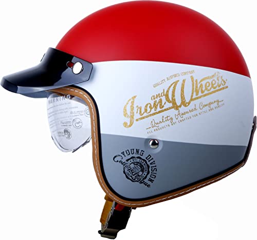 Motorrad Halbhelm Erwachsene Retro Vespa Helm Motorrad Halbhelm Herren Damen Rollerhelm mit Sonnenblende DOT/ECE Approved für Four Seasons von DZDZXQG