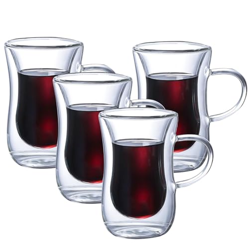 DZGUAI Doppelwandige Glas-Kaffeetasse, 125 ml, isolierte Milchkaffeetasse mit Griff, hitzebeständige Latte-Cappuccino-Tassen, Espresso-Kaffeetassen von DZGUAI