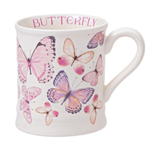 DZGUAI Schmetterling Keramik Kaffeetasse Schmetterling Geschenk Half-Pint Kaffee und Tee Tasse Teetasse Kaffeetasse Vintage Blumenblüte Tasse (Rosa) von DZGUAI
