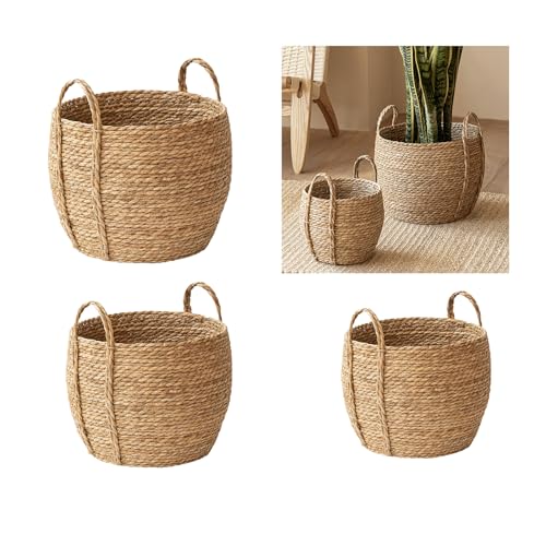 DZHCBNE 1Stück Gewebter Pflanzenkorb Großer Pflanzentopf,Blumenpflanzentöpfe Indoor, Strohkorb Indoor Gewebte Töpfe, Runde Gefütterte Rattan-Aufbewahrungskörbe Mit Für Indoor-Rasen Hof Haus Pflanze von DZHCBNE