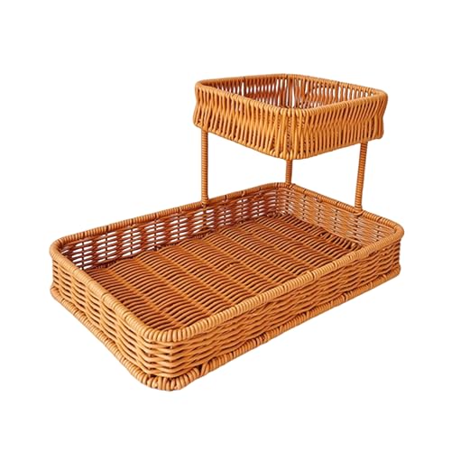 Imitation Rattans Korb Praktische Snacks Display Tablett Mehrschichtige Obstlagerkorb Desserthalter Desktop von DZHCBNE