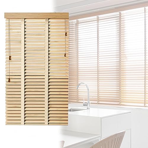 Jalousien Holz Natürliche,horizontale Fensterrollos für Fenster,50mm Lamellen,isolierte holzjalousien für Büro/Haus,103 Größen,Fensterjalousie aus Massivholz,W×H-110x160cm/43x63in von DZHTUF