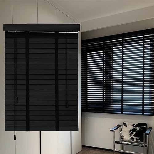 Schwarze Holzjalousien,horizontale Jalousette 60×120cm 120x150cm 160×180cm,Jalousie Holz für Zuhause,50mm Lamellen,Verdunkelungs Fensterjalousie,W×H-120x180cm/47x71in von DZHTUF