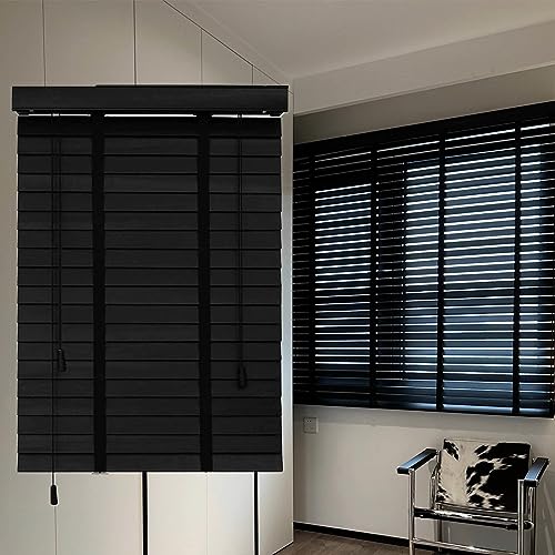 Schwarze Holzjalousien,horizontale Jalousette 60×120cm 120x150cm 160×180cm,Jalousie Holz für Zuhause,50mm Lamellen,Verdunkelungs Fensterjalousie,W×H-150x160cm/59x63in von DZHTUF