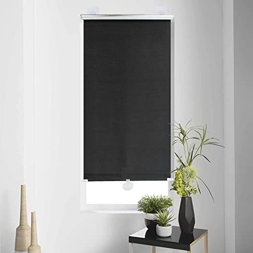 Verdunkelungs Gardinen Saugnäpfen schnurloser Rolladen Dachfenster-Rollos 80% Verdunkelungsrollos Hellgraue einziehbar Fensterrollo sicher für Kinder und Haustiere,Black-50×125cm（20 * 49in） von DZHTUF