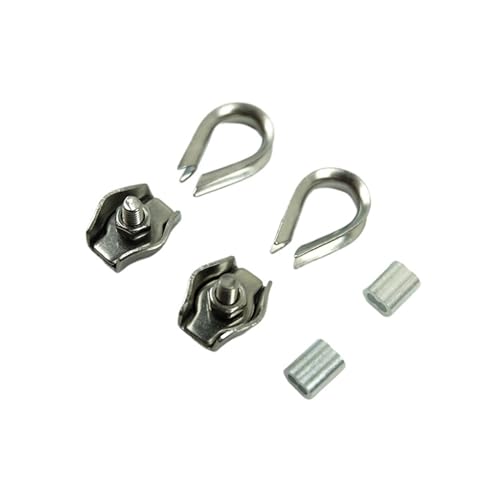 DZNDM0EVT Wire Rope Clamp 2 Stück Verriegelungsklemmen + 2 Stück Kabelklemmen mit Einzelgriffen + 2 Stück Aluminiumzwingen for 1 mm, 2 mm, 3 mm Edelstahldrähte(Clamp for 1.2mm Rope) von DZNDM0EVT