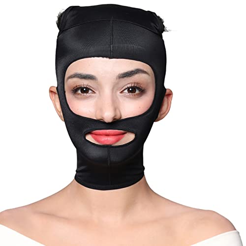 DZQUY Kinnriemen Bandage Post Operation Face Fettabsaugung Kompressionswickel Für Frauen Gesichtsformung Wangenstraffung Halsabdeckung Verwendung Nach Der Operation,Schwarz,M von DZQUY
