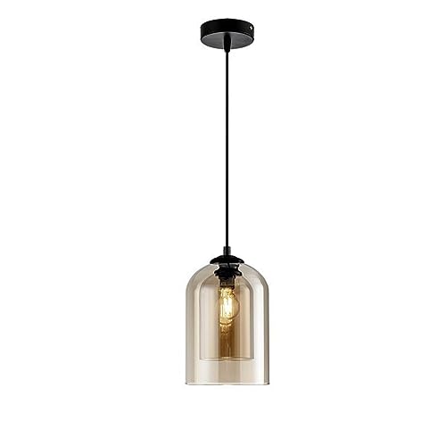 Glas-Pendelleuchte, Kücheninsel, kleine Deckenleuchte aus bernsteinfarbenem Rauchglas, moderne Hängelampe mit verstellbarem Kabel, Bauernhaus-Industrie-Kronleuchter für Schlafzimmer, Restaurant, Flur von DZQWLL