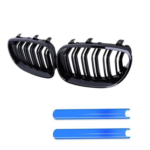 DZSDKHLFJ Kühlergrill Grill Für E60 E61 5 Series 2003-2009 Auto Frontstoßstangengrill Nierenglanz Schwarz Racing Grill Gitter Zierleisten(Blau) von DZSDKHLFJ