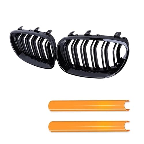 DZSDKHLFJ Kühlergrill Grill Für E60 E61 5 Series 2003-2009 Auto Frontstoßstangengrill Nierenglanz Schwarz Racing Grill Gitter Zierleisten(Orange) von DZSDKHLFJ