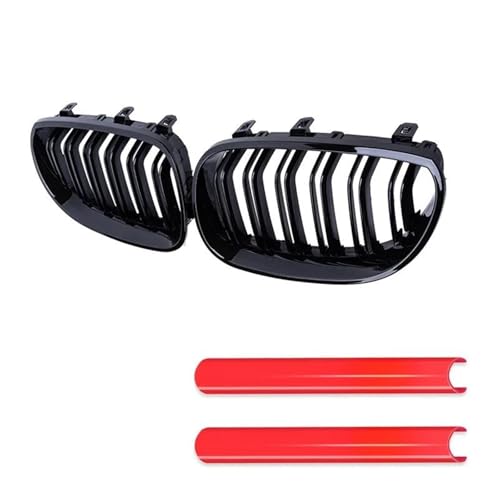 DZSDKHLFJ Kühlergrill Grill Für E60 E61 5 Series 2003-2009 Auto Frontstoßstangengrill Nierenglanz Schwarz Racing Grill Gitter Zierleisten(Rot) von DZSDKHLFJ
