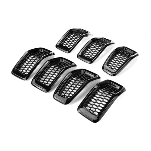 DZSJHGFDD Gitter Chrom/Schwarz Front Grill Ring Kühlergrill Einsätze Abdeckung Trim Für Jeep Für Cherokee 2014-2018 Honeycomb Front Grill Grille Kühler(Glänzend schwarz) von DZSJHGFDD