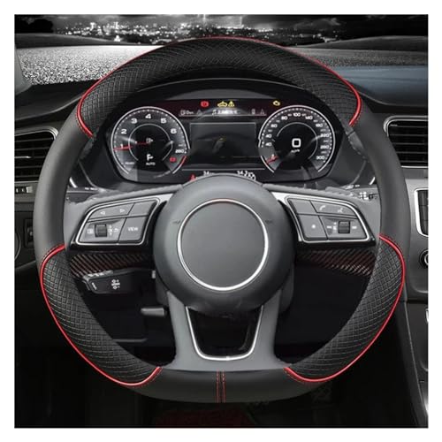 DZSNBMSHD Atmungsaktiver Lenkradbezug O Form D Form 38CM Mikrofaser Leder Auto Lenkrad Abdeckung Für A1 A3 A4 A5 A6 A7 A8 Q2 Q3 Q5 Q7 Q8 R8 Lenkradschutzhülle(Red D Shape) von DZSNBMSHD