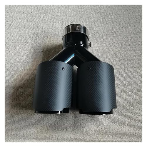 DZSNBMSHD Schalldämpfer 1 STÜCKE Dual Matte Carbon Fiber Schalldämpfer Spitze Y Form Dual Outlet Auspuffrohr Düse Universal Schwarz Edelstahl Endrohr(70MM IN 76MM Out) von DZSNBMSHD