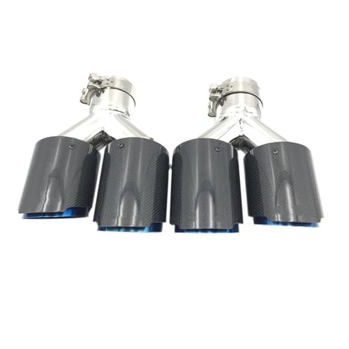 DZSNBMSHD Schalldämpfer 2 STÜCKE Universal Dual Glossy Carbon Fiber Blau Modifizierte Auspuffrohr Glossy Fiber Cover Schalldämpfer Spitze Endrohr(57MM IN-89MM Out) von DZSNBMSHD
