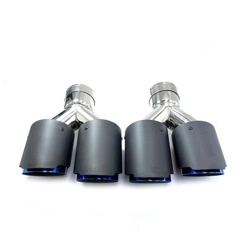 DZSQQGSDSF Schalldämpfer 1 Paar Auto Matt Carbon Fiber Blau Edelstahl Auspuffrohr Universal Auto Doppel Outlet Schalldämpfer Spitze Auto Teile Auspuffblende(ID 48MM-OD 89MM) von DZSQQGSDSF