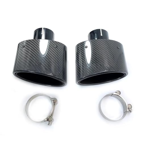 DZSQQGSDSF Schalldämpfer 1 STÜCKE 150 MM Outlet Oval Glänzend Cabon Fiber Schwarz Edelstahl Auspuffspitze Universal Oval Schalldämpfer Rohr Auspuffblende(63MM IN 150MM Out) von DZSQQGSDSF