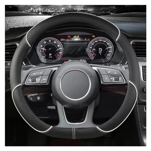 DZSQWETYU Atmungsaktiver Lenkradbezug O Form D Form 38CM Mikrofaser Leder Auto Lenkrad Abdeckung Für A1 A3 A4 A5 A6 A7 A8 Q2 Q3 Q5 Q7 Q8 R8 Auto-Lenkradabdeckung(White D Shape) von DZSQWETYU