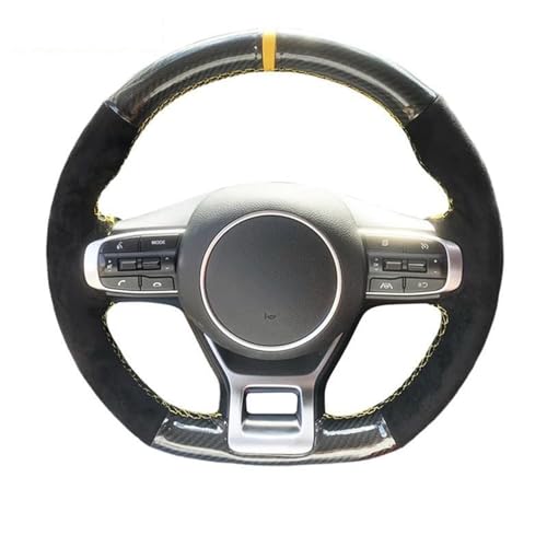 DZSQWETYU Atmungsaktiver Lenkradbezug Wildleder Auto Lenkrad Abdeckung Für Kia Für Optima K5 GT GT-Line Limousine 2020 2021 2022 Auto Innen Zubehör Auto-Lenkradabdeckung(Orange Thread) von DZSQWETYU