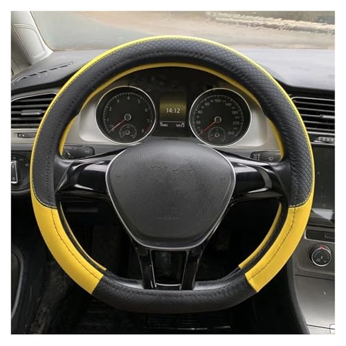 DZSQWETYU Lenkradbezug Für VW Für Golf 7 2008-2020 Für Scirocco Für Jetta Für Tiguan 2016-2020 D-Form Leder-Autolenkradabdeckung Lenkradabdeckung(Gelb) von DZSQWETYU