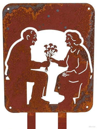 DZWAZD Rost Gartenstecker Metall Gartenschilder - Oma und Opa Geschenk zur Eisernen Hochzeit, Rostdeko Gartendeko Figur für Garten draußen-Style E von DZWAZD