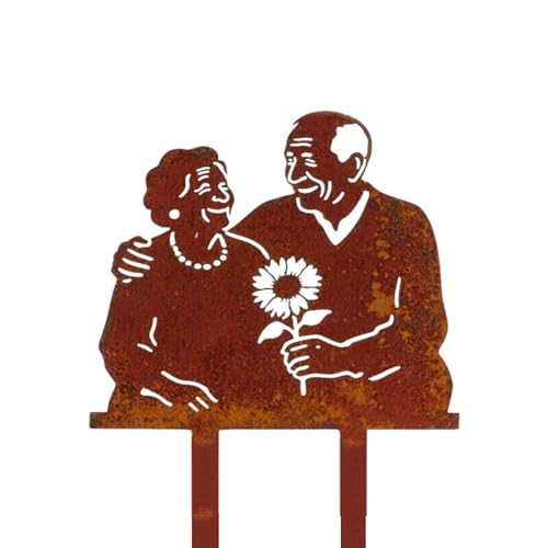 DZWAZD Rost Gartenstecker Metall Gartenschilder - Oma und Opa Geschenk zur Eisernen Hochzeit, Rostdeko Gartendeko Figur für Garten draußen -Style I von DZWAZD
