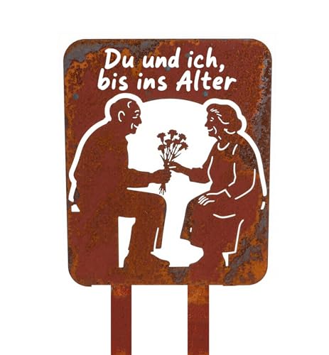 DZWAZD Rost Gartenstecker Metall - Oma und Opa Geschenk zur Eisernen Hochzeit, gartenschilder mit Namen, Rostdeko Gartendeko Figur für Garten draußen -Style F von DZWAZD