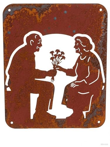 DZWAZD Rost Metall Garten Deko Draußen Hängend, Oma Und Opa Geschenk Zur Eisernen Hochzeit, Rostdeko Gartendeko Figur, Metall Wanddeko Garten, Gartenschild - Style G von DZWAZD