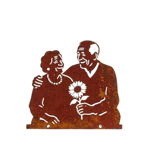 DZWAZD Rost Metall Garten Deko Draußen Hängend, Oma Und Opa Geschenk Zur Eisernen Hochzeit, Rostdeko Gartendeko Figur, Metall Wanddeko Garten, Gartenschild Style J von DZWAZD