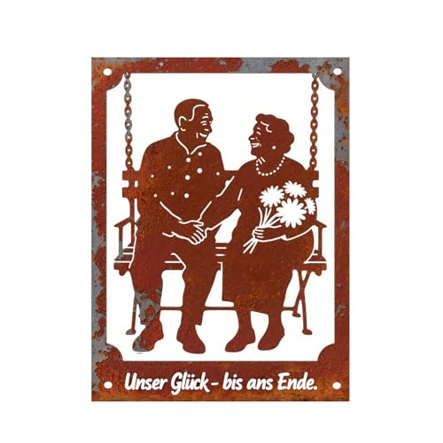 DZWAZD Rost Metall Garten Deko Draußen Hängend, Oma Und Opa Geschenk Zur Eisernen Hochzeit, Rostdeko Gartendeko Figur, Wanddeko Garten, Gartenschilder Mit Namen-Style D von DZWAZD