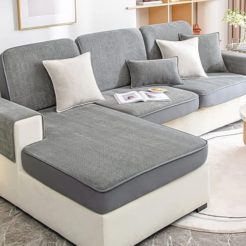 DZWAZD Sofabezug 1 2 3 4 sitzer,Stretch Sofa sitzkissenbezug,Chenille sofabezug l Form Sofa überzug ecksofa rutschfest Sofa Überwurf,sofaüberwurf l Form, Einfarbig Couch überzug,sofaschoner von DZWAZD