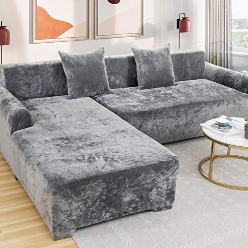 DZWAZD Sofabezug l Form, Samt elastisch sofabezug 1/2/3 sitzer Sofa überzug ecksofa bezug sofaüberwurf l Form/u Form Couch überzug Couch überwurf couchbezug l Form sofahusse von DZWAZD