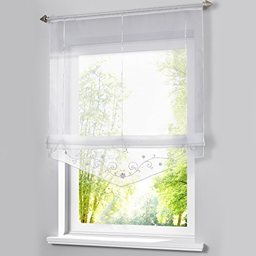 DZY Voile Bändchenrollo Eva mit Stangendurchzug (1 Stück) Stickerei Raffrollos Weiß H/B: 140/100 cm von DZY
